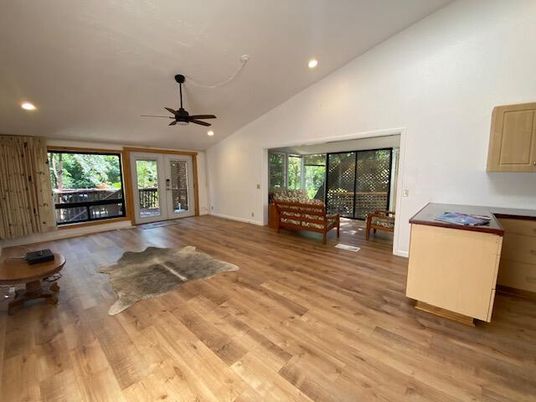Empty room, Interior, Recessed Lighting, Wood Texture Flooring