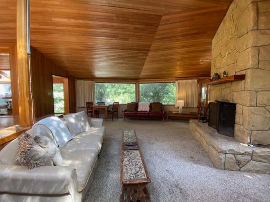 Dining room, Fireplace, Interior, Living room, Stone Walls, Wooden Ceilings, Wooden Walls