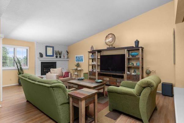 Fireplace, Interior, Living room, Stone Walls, Wood Texture Flooring