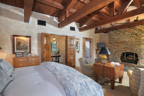 Bedroom, Fireplace, Interior, Stone Walls, Wooden Beams, Wooden Ceilings