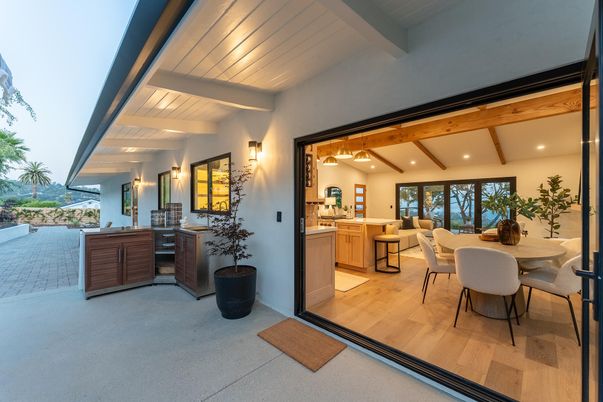 Dining room, Interior, Recessed Lighting, Wooden Beams, Wood Texture Flooring