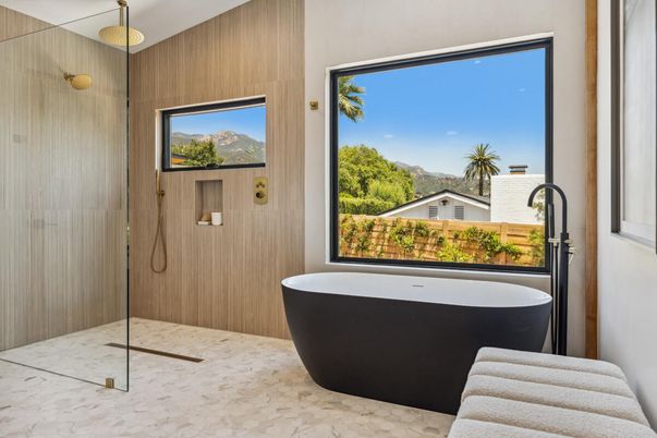 Bathroom, Free Standing Baths, Interior, Marble, Wooden Walls