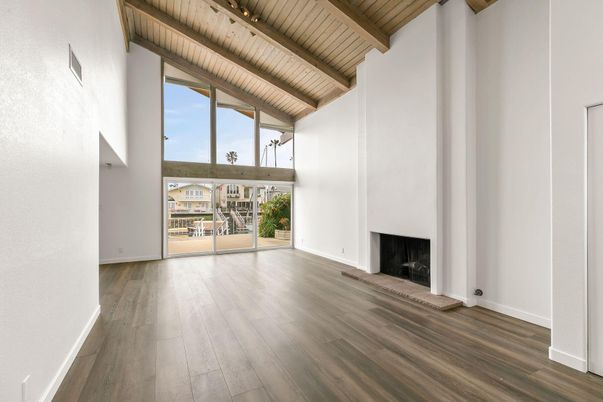Empty room, Fireplace, Interior, Wooden Beams, Wooden Ceilings, Wood Texture Flooring