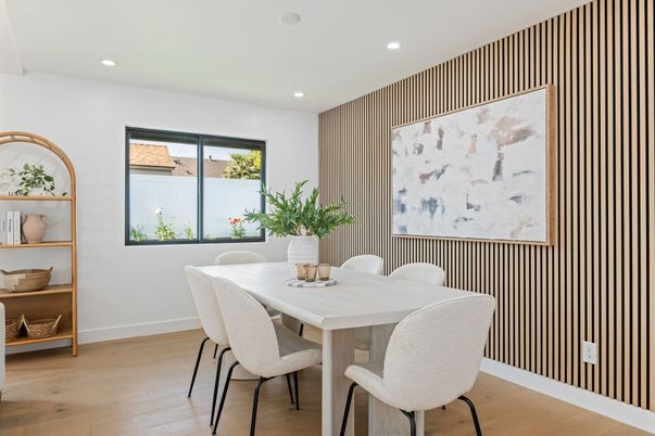 Dining room, Interior, Recessed Lighting, Wood Texture Flooring