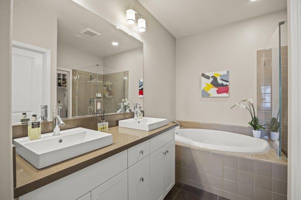 Bathroom, Dual Sink Vanities, Glass Shower, Interior, Recessed Lighting