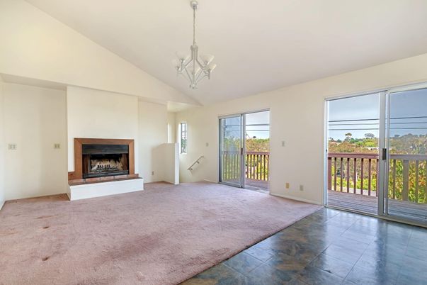 Chandelier, Empty room, Fireplace, Interior