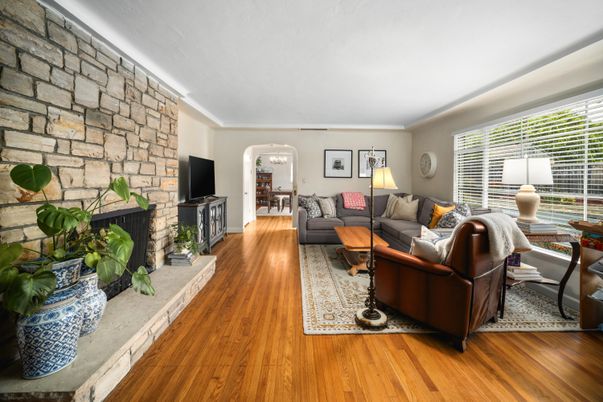 Fireplace, Interior, Living room, Stone Walls, Wood Texture Flooring