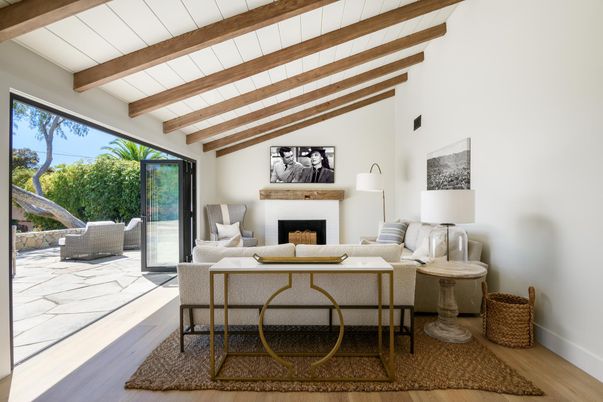 Fireplace, Interior, Living room, Wooden Beams, Wood Texture Flooring