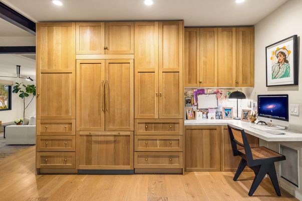 Home Office, Interior, Recessed Lighting, Wood Texture Flooring