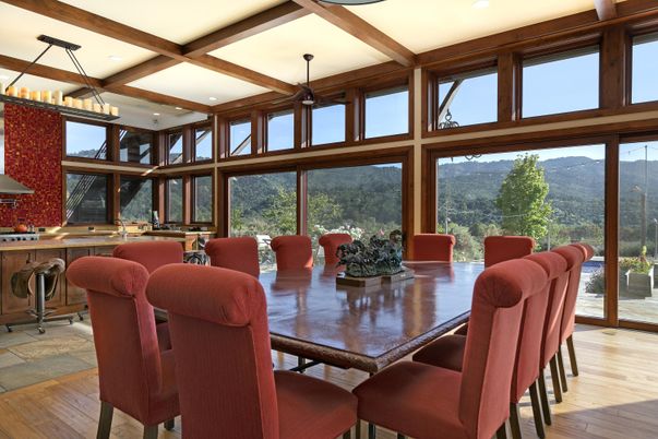 Dining room, Interior, Kitchen, Recessed Lighting, Wooden Beams, Wood Texture Flooring
