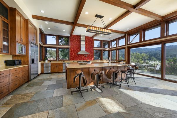 Interior, Kitchen, Pendant Lights, Recessed Lighting, Stainless Steel Appliances, Wooden Beams