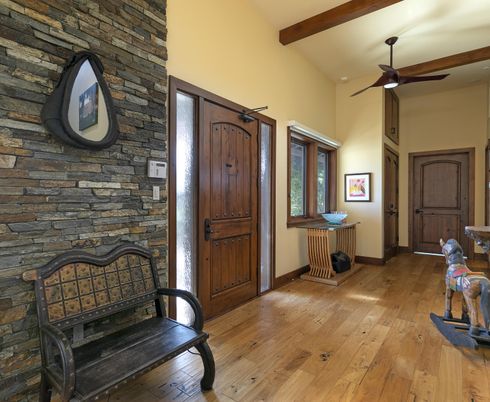 Interior, Stone Walls, Wooden Beams, Wood Texture Flooring