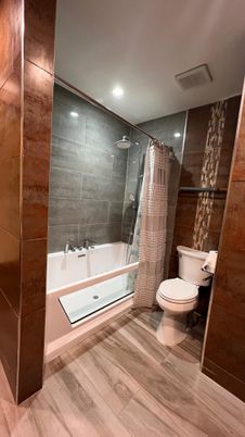Bathroom, Interior, Recessed Lighting, Wood Texture Flooring