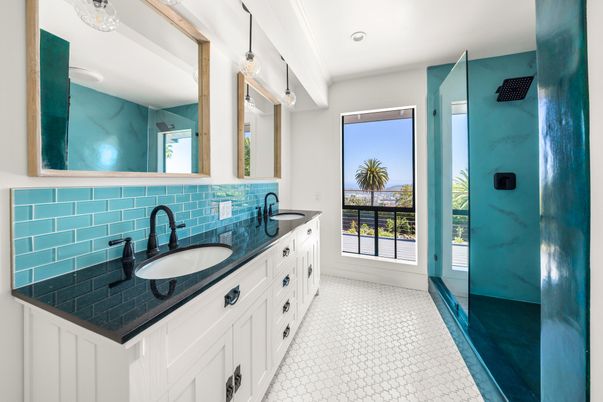 Bathroom, Dual Sink Vanities, Interior, Pendant Lights, Recessed Lighting