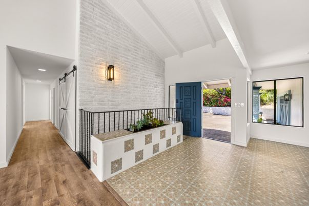 Interior, Recessed Lighting, Stone Walls, Wood Texture Flooring