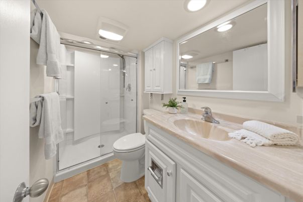 Bathroom, Glass Shower, Interior, Recessed Lighting
