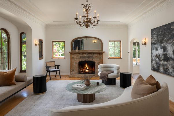 Chandelier, Fireplace, Interior, Living room, Wood Texture Flooring