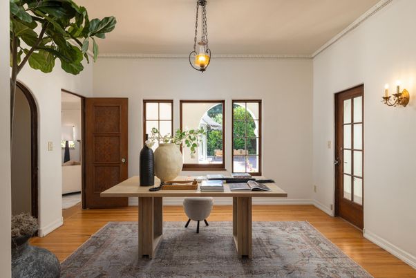 Home Office, Interior, Pendant Lights, Wood Texture Flooring