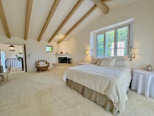 Bedroom, Fireplace, Interior, Wooden Beams