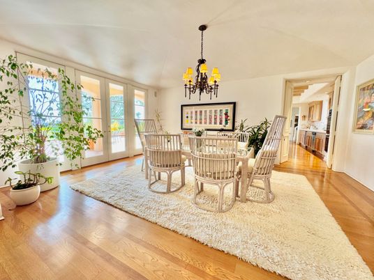 Chandelier, Dining room, Interior, Wood Texture Flooring