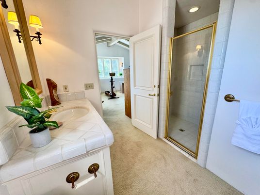 Bathroom, Glass Shower, Interior, Recessed Lighting, Tile Countertops