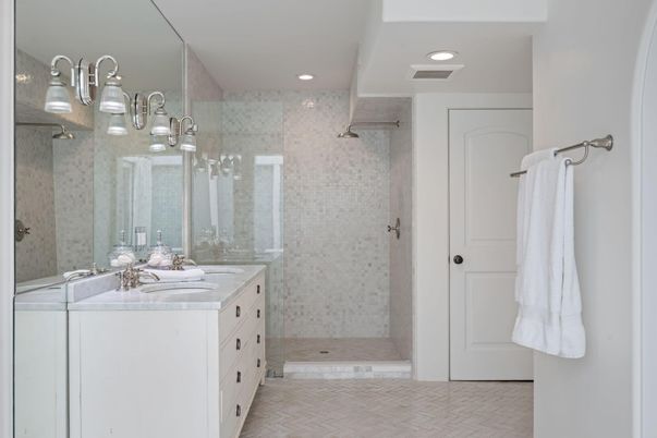 Bathroom, Dual Sink Vanities, Glass Shower, Interior, Recessed Lighting
