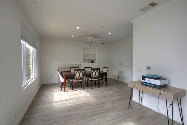 Dining room, Interior, Recessed Lighting, Wood Texture Flooring