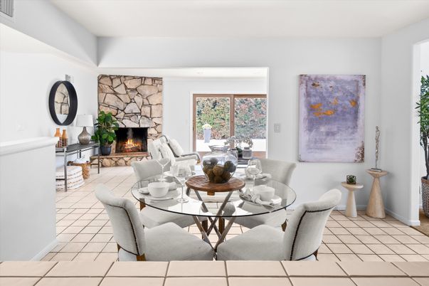 Dining room, Fireplace, Interior, Living room, Stone Walls