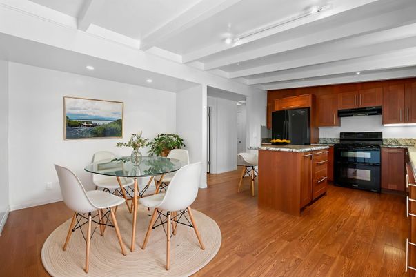 Dining room, Interior, Kitchen, Recessed Lighting, Wood Texture Flooring
