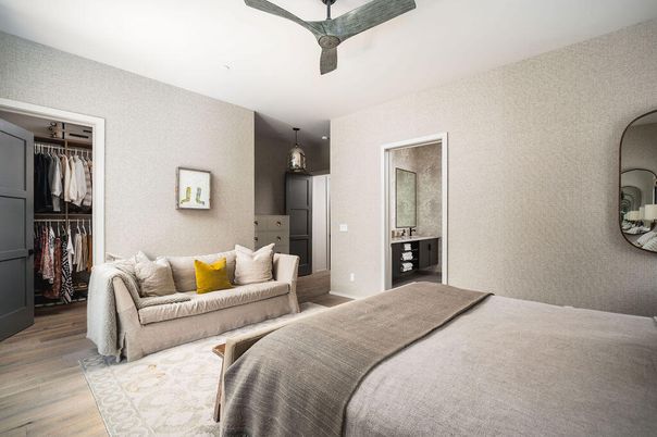 Bedroom, Interior, Pendant Lights, Wood Texture Flooring