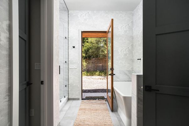 Bathroom, Glass Shower, Interior, Marble Walls