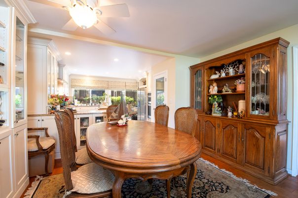 Dining room, Interior, Recessed Lighting, Wood Texture Flooring