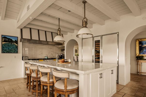 Interior, Kitchen, Marble Walls, Pendant Lights