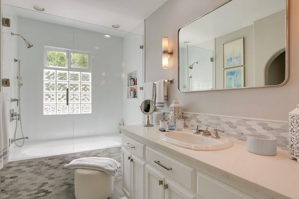 Bathroom, Glass Shower, Interior, Recessed Lighting