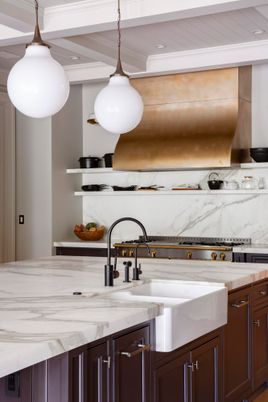 Interior, Kitchen, Marble Walls, Pendant Lights