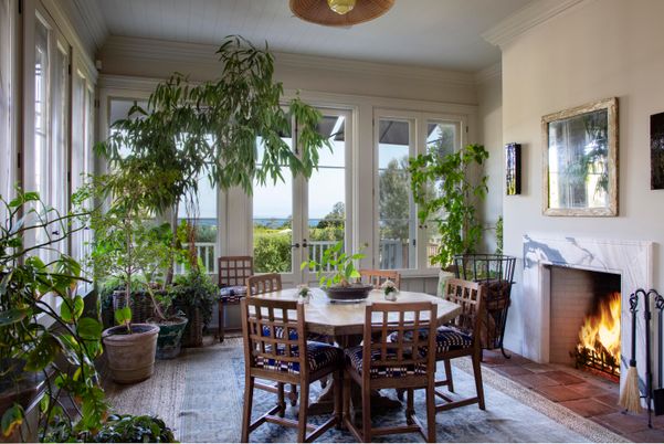 Dining room, Fireplace, Interior, Sun Room