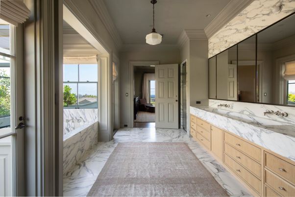 Bathroom, Interior, Marble, Pendant Lights