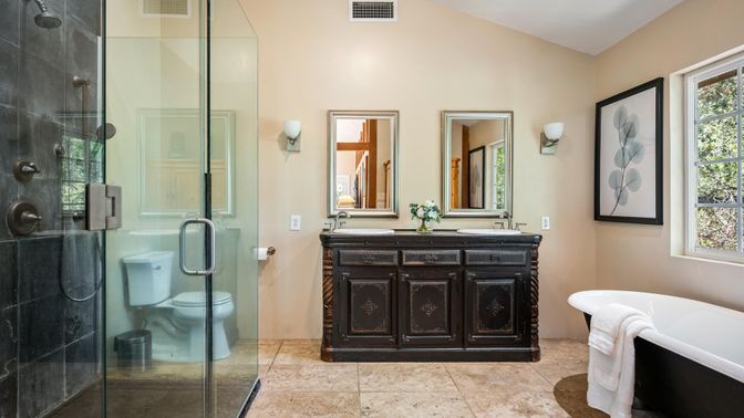 Bathroom, Dual Sink Vanities, Glass Shower, Interior