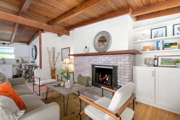 Dining room, Fireplace, Interior, Living room, Stone Walls, Wooden Beams, Wooden Ceilings, Wood Texture Flooring