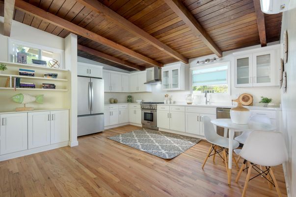Interior, Kitchen, Stainless Steel Appliances, Wooden Beams, Wooden Ceilings, Wood Texture Flooring