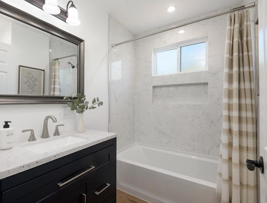 Bathroom, Interior, Marble Walls, Recessed Lighting