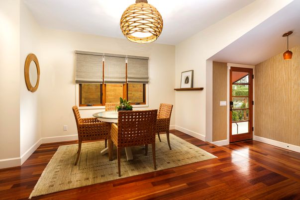 Dining room, Interior, Pendant Lights, Wood Texture Flooring