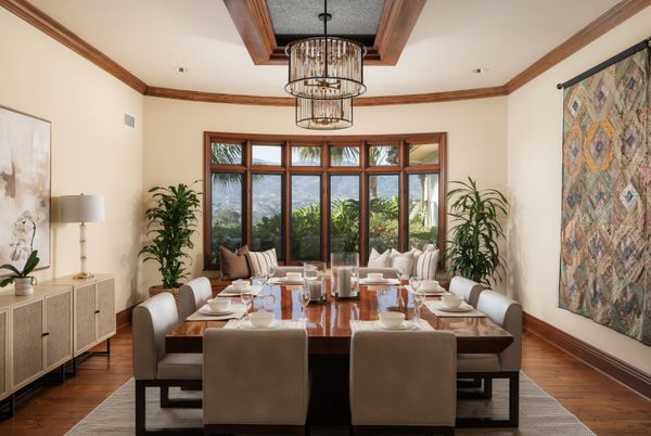Chandelier, Dining room, Interior, Living room, Recessed Lighting, Wood Texture Flooring