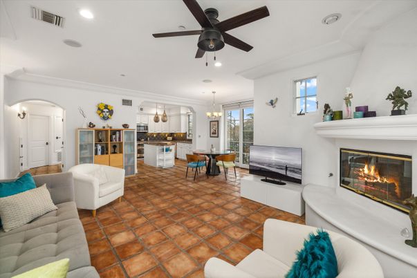 Chandelier, Dining room, Fireplace, Interior, Kitchen, Living room, Pendant Lights, Recessed Lighting