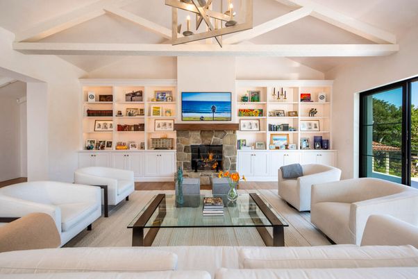 Fireplace, Interior, Living room, Pendant Lights, Wood Texture Flooring