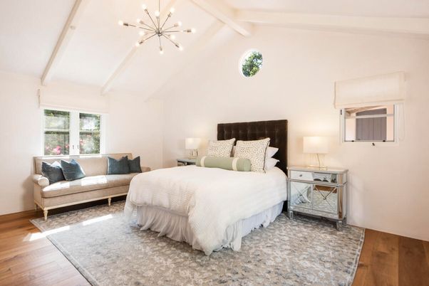 Bedroom, Interior, Pendant Lights, Wood Texture Flooring