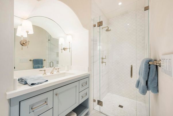 Bathroom, Glass Shower, Interior, Recessed Lighting