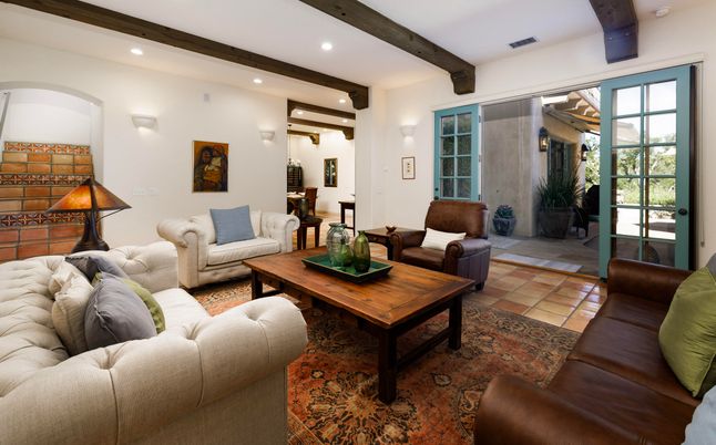 Interior, Living room, Recessed Lighting, Wooden Beams
