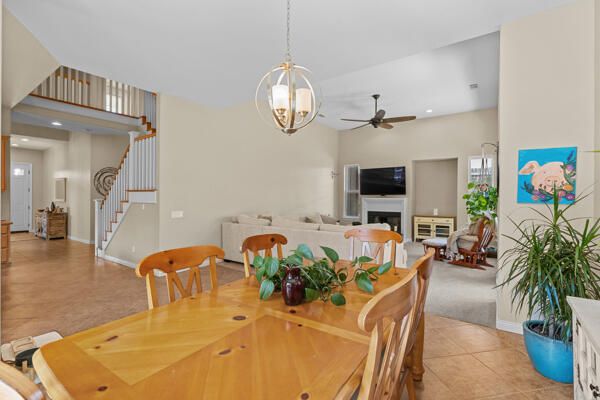 Chandelier, Dining room, Fireplace, Interior, Living room, Pendant Lights, Recessed Lighting