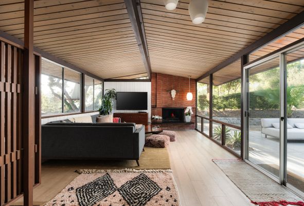 Fireplace, Interior, Living room, Sun Room, Wooden Ceilings, Wood Texture Flooring